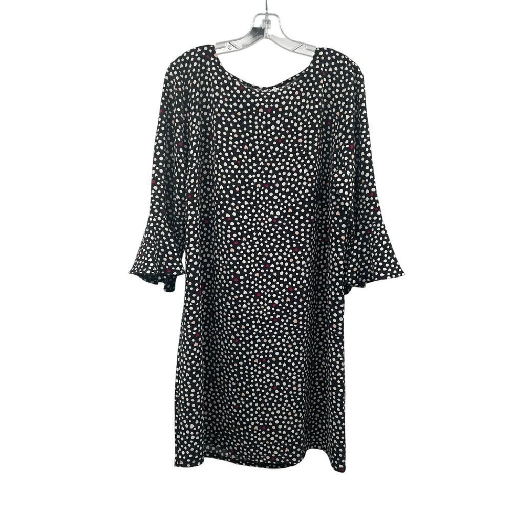 ELLE Womens Print Shift Dress 3/4 Sleeve Flare Cuff Black/Multi Size XL